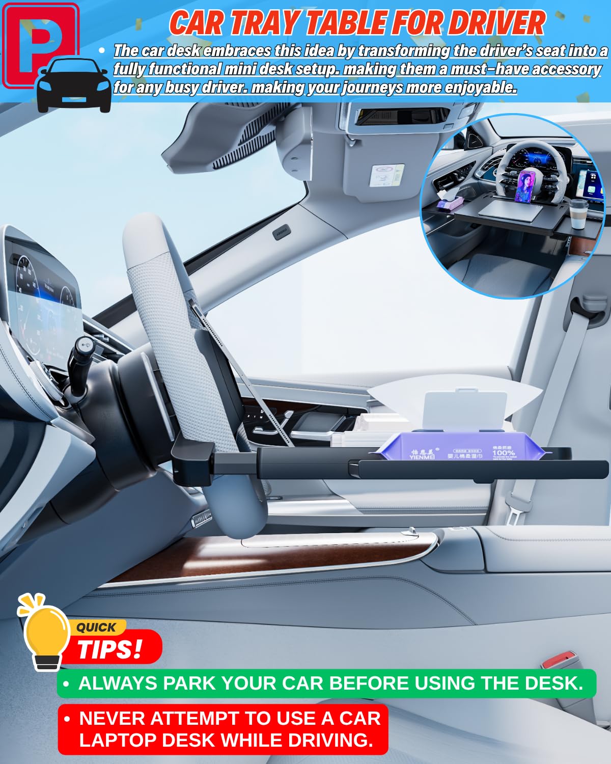 Steering Wheel Laptop Tray for Car (Car Laptop Desk)