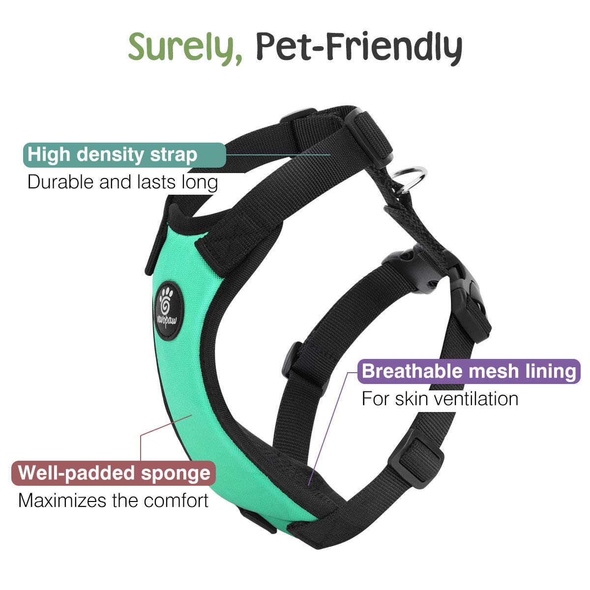 Dog Seat Belt Vest Harness for Car (Lake Blue / L (Chest: 22-32.3", Neck: 16.9-26"))