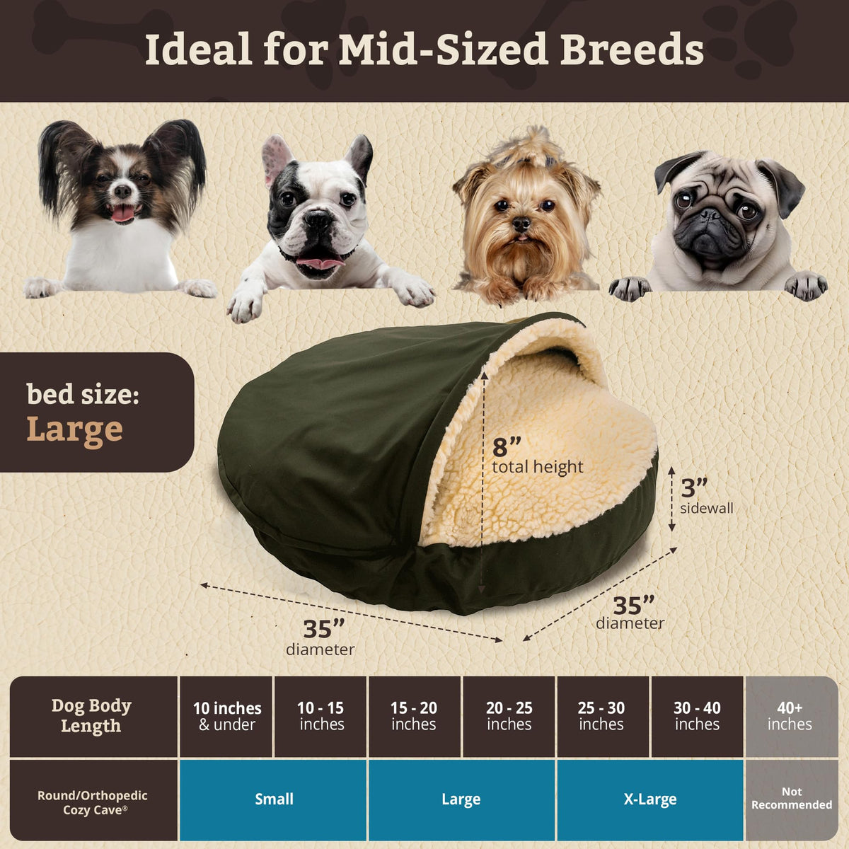 Cozy Cave Dog Bed (35.0"L x 35.0"W x 8.0"Th / Olive)