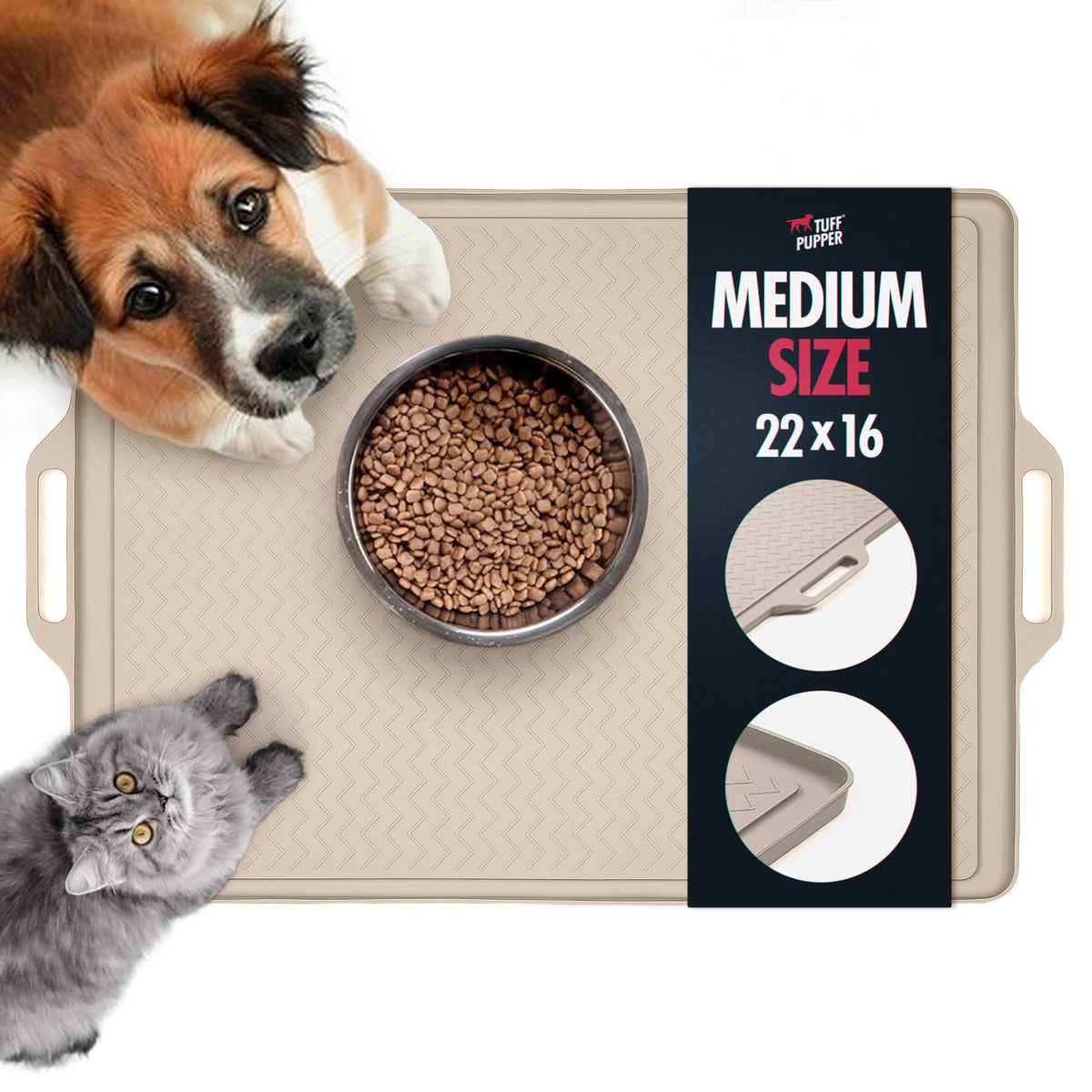 22x16 Medium Dog Feeding Mat for Food and Water (Beige / Medium - 22" x 16")