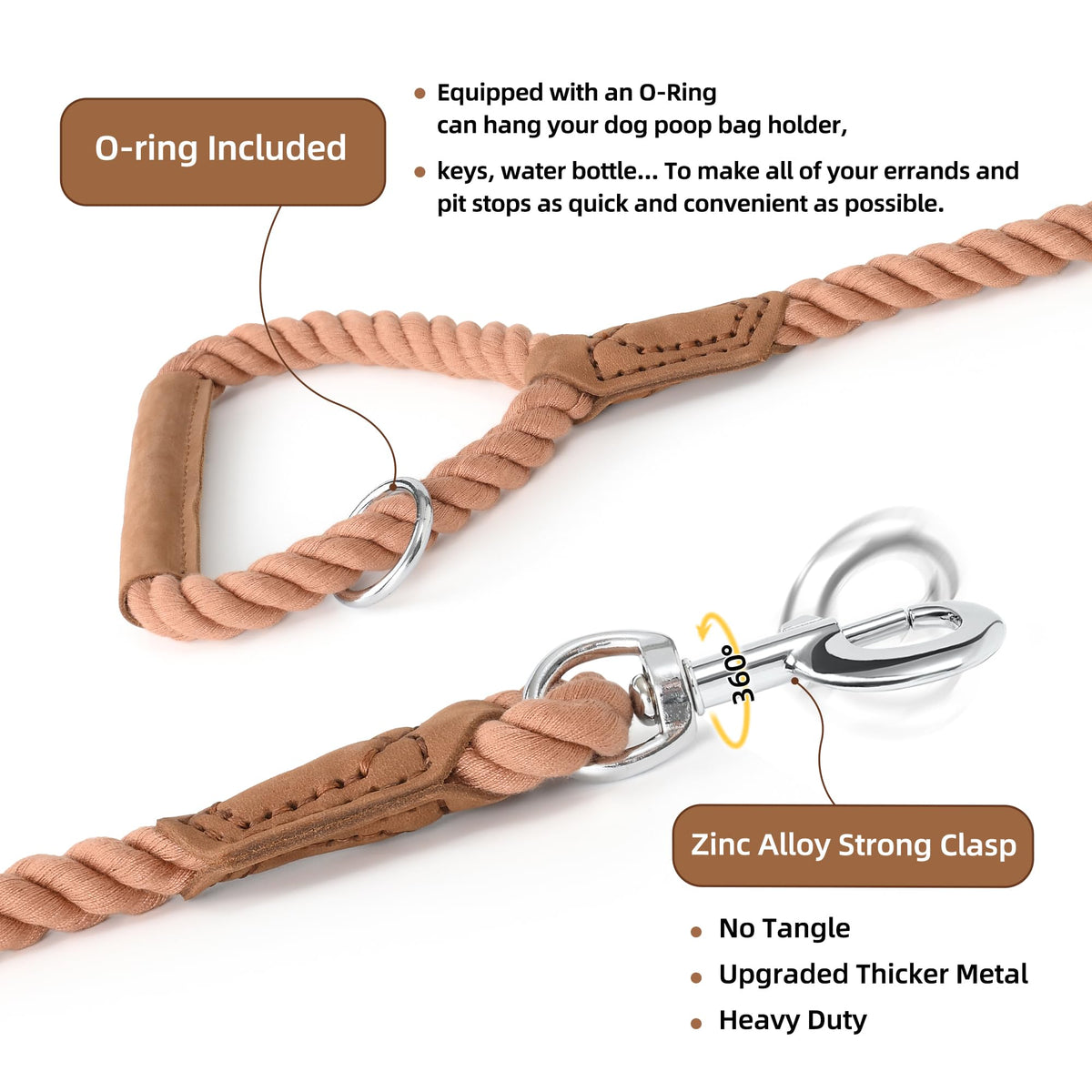 Dog Leash Braided Cotton Rope w (Classic Brown / 48 Inch-1/2")