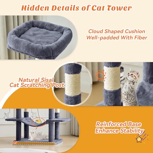 Large 66 Inch Cat Tree Tower with Sisal Scratching Post (Dark Grey / 66 Inches)
