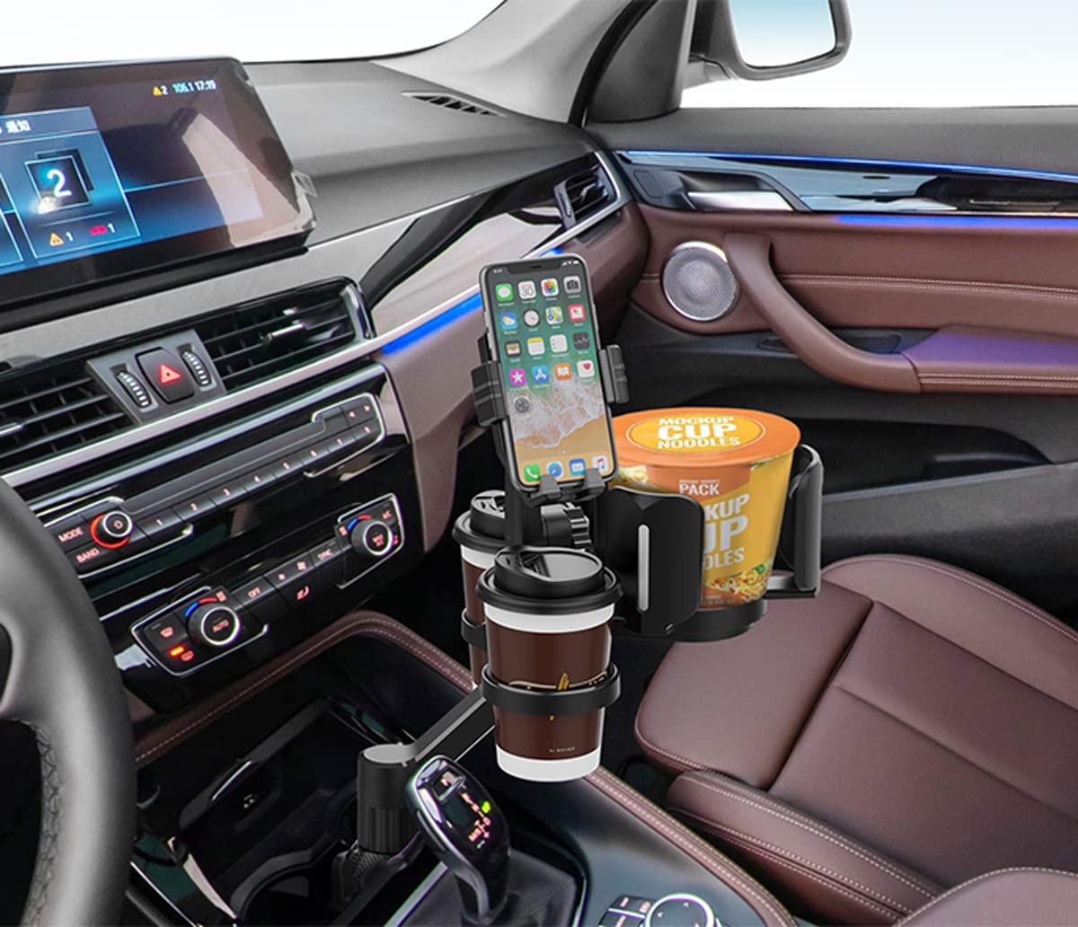 4-in-1 Car Expander with Dual Cup Holder, Phone Holder, 360 Adjustable Base, All Purpose Organizer for Snack Bottles, Drinks (D04)