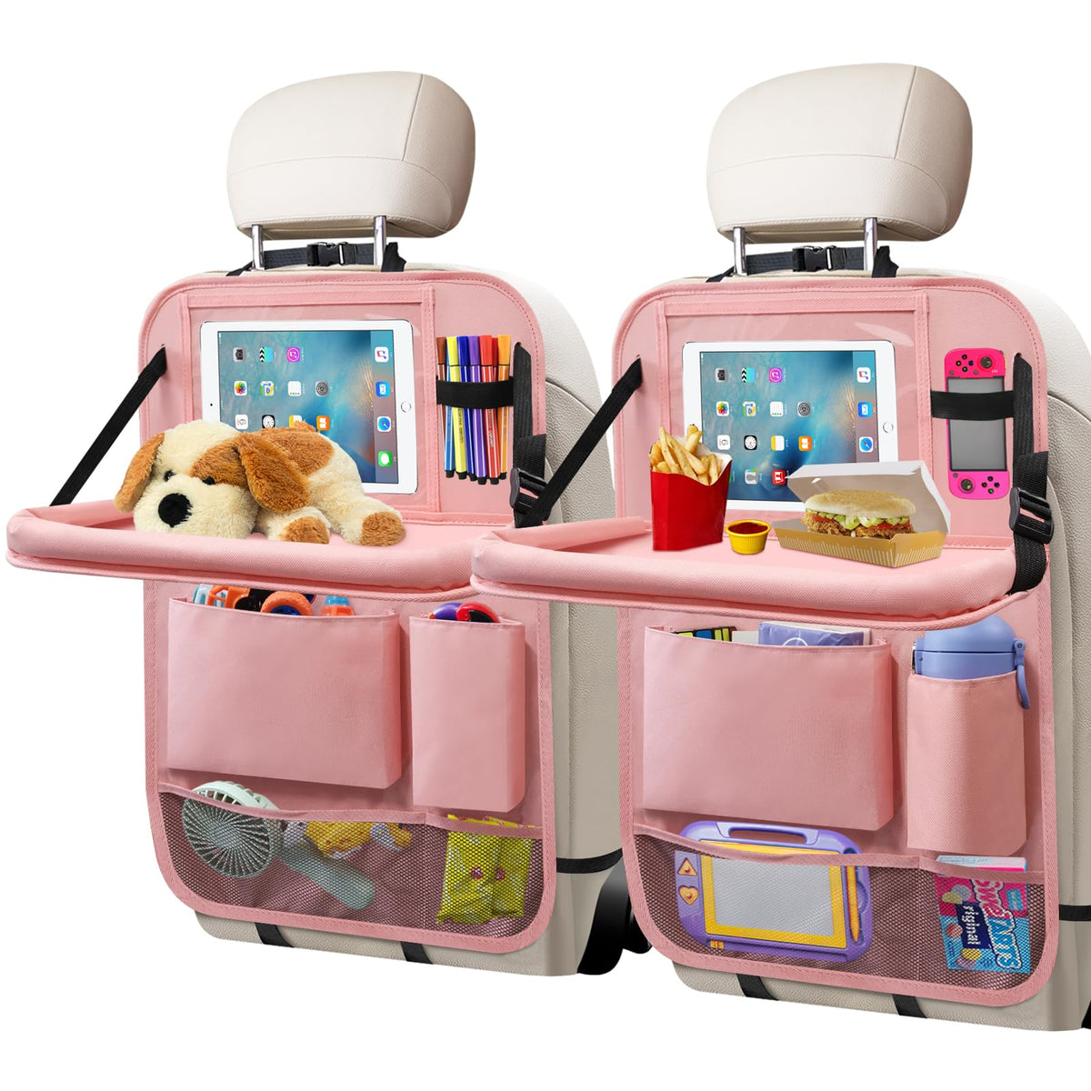 Car Backseat Organizer with Tray (2Pack / Pink)