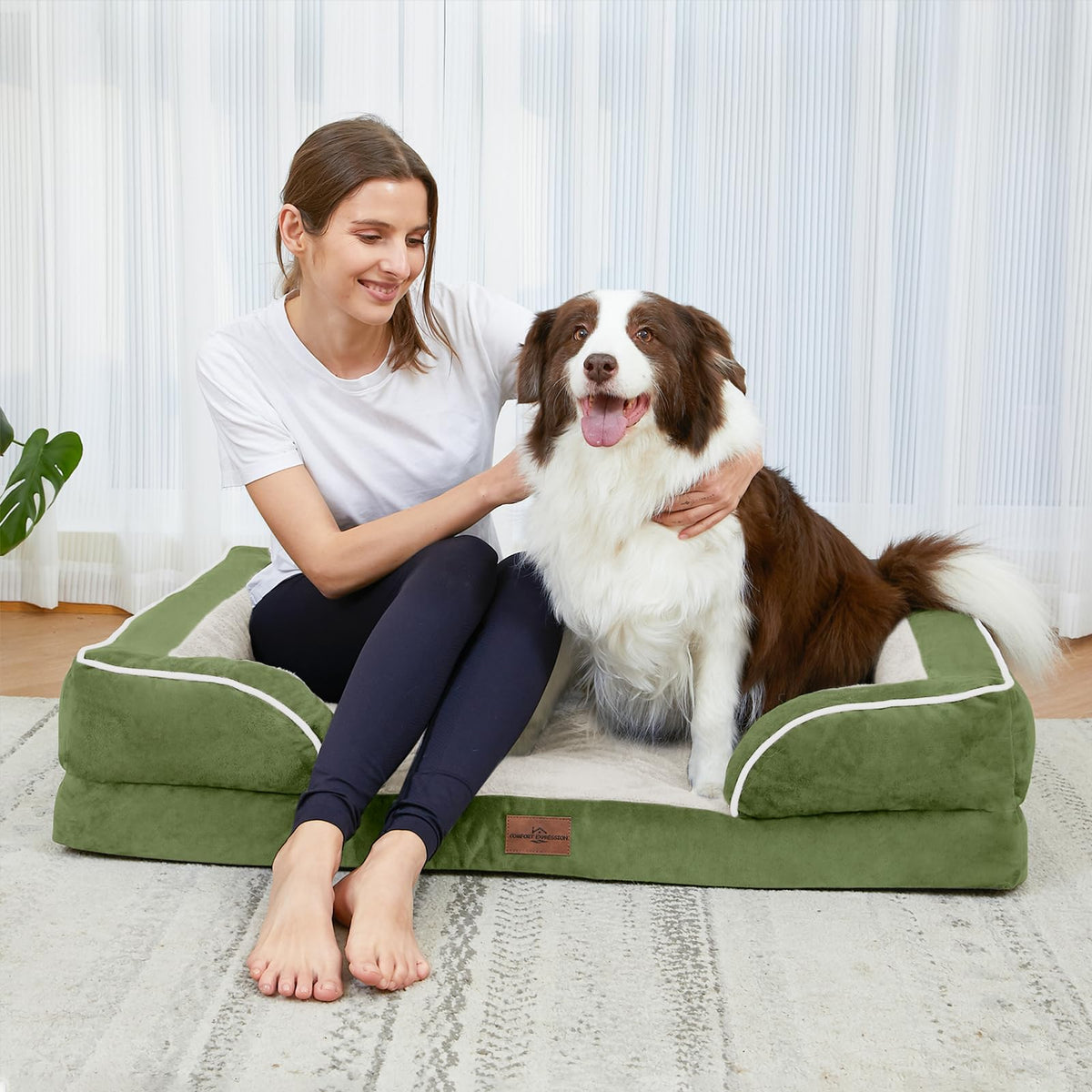 Orthopedic Dog Bed for Medium Size Dog with Bolster (30.0"L x 20.0"W x 7.0"Th / Light Green)
