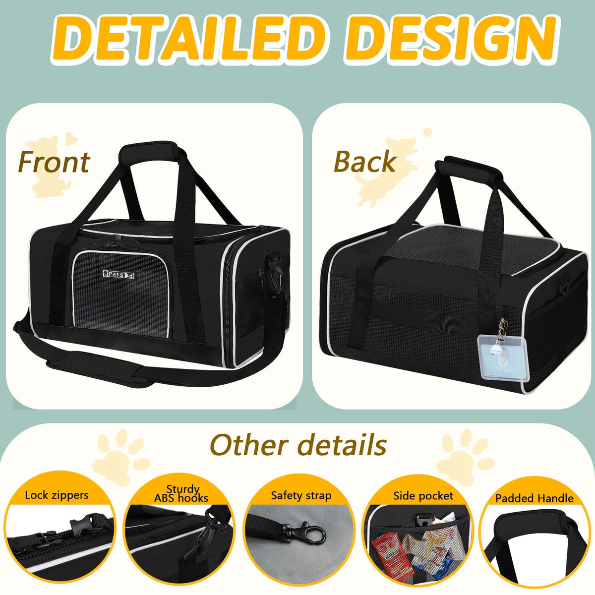 Small Pet Carrier 17" L x 11" W x 9.5" H Airline Approved (17.0"L x 11.0"W x 9.5"H / Black)