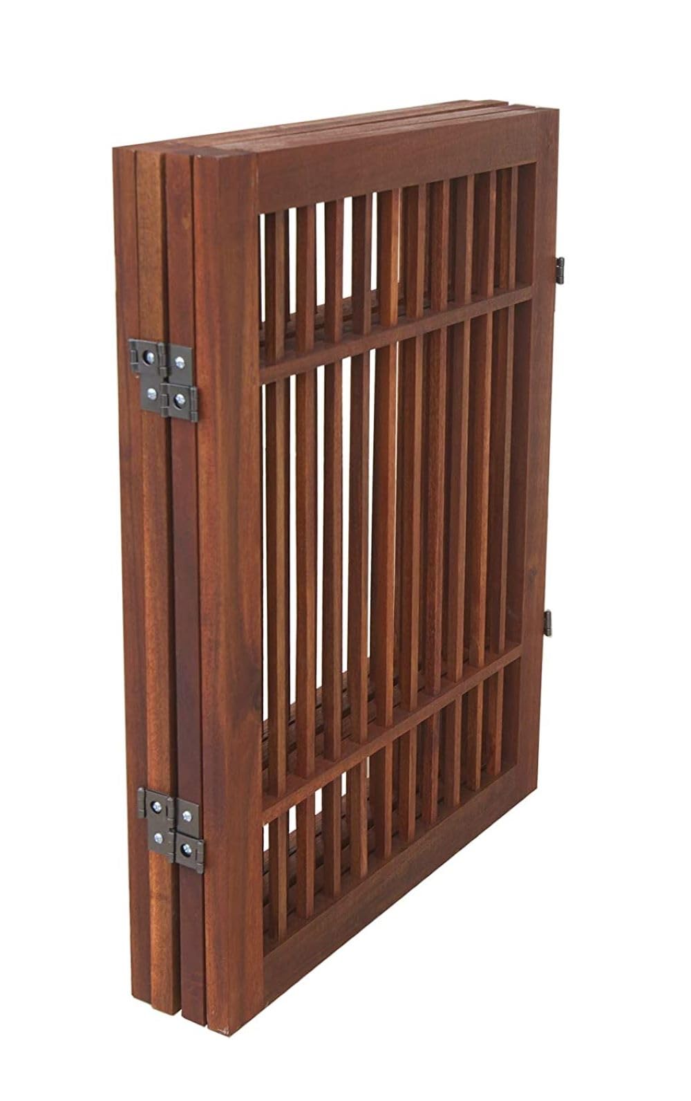 Freestanding Wooden Dog Gate Foldable Indoor Pet Gate No Drill Expandable Barrier for Doorways Stairs Hallways Portable Wood Fence for Small Dogs & Puppies (4 Panel 24" Tall / Brown Pet Gate)