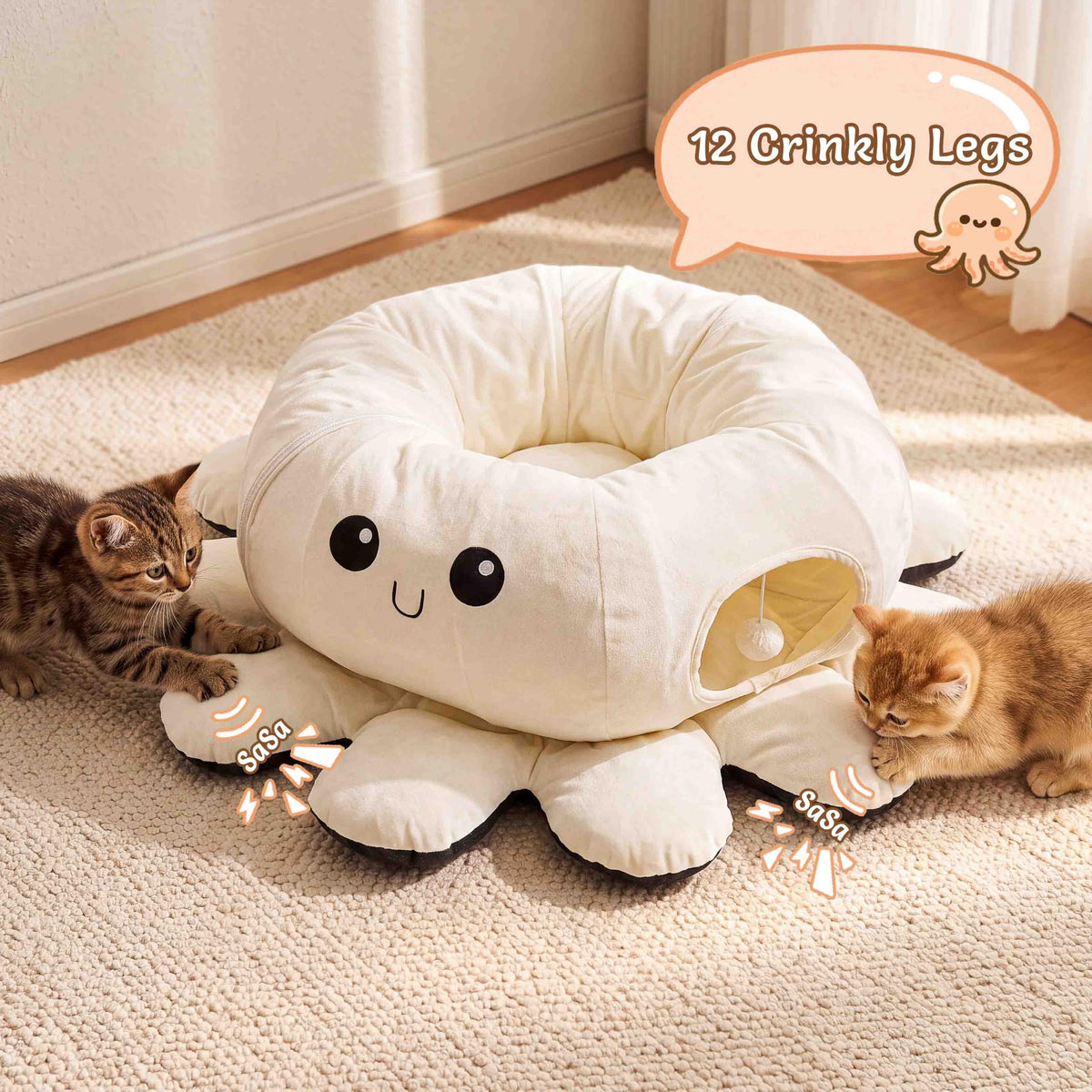 Cat Tunnel Bed with 20 Cat Toys (White / Large)