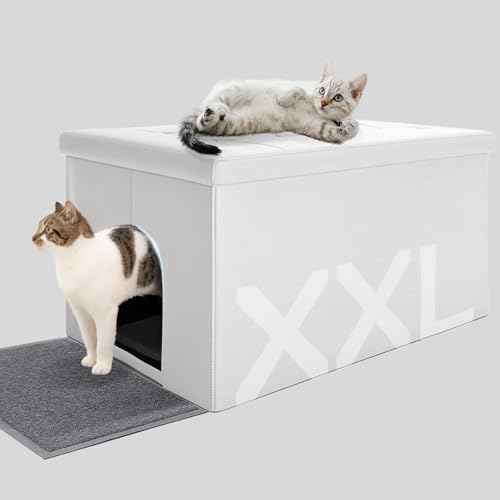 Cat Litter Box Enclosure Furniture Odor Control (XXL L35.4'' x W19.7'' x H19.7'' / White)