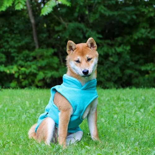 Dog Fleece Vest Sweater w Leash Ring (L (10-16lbs) / Turquoise)
