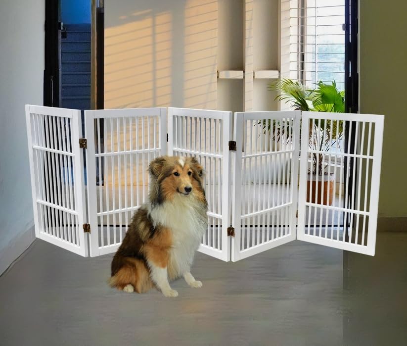 Pet Dog Gate Freestanding (5 Panel 30" Tall / White Pet Gate)