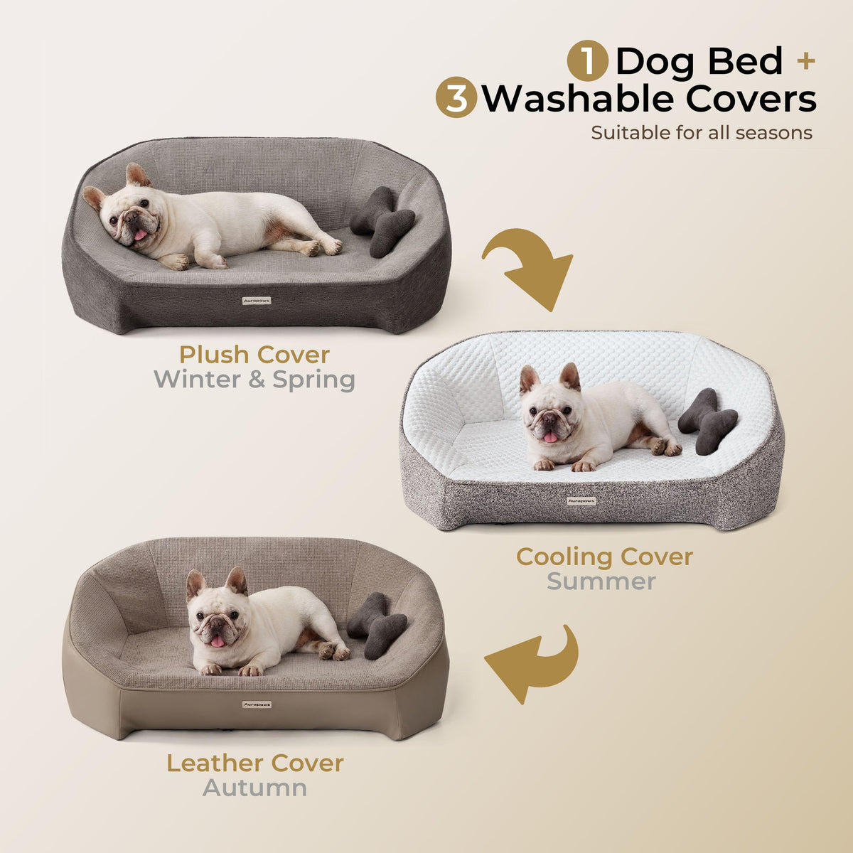 Dog Bed for Medium Sized Dog (Leather-Dark Gray-Light Gray / 36"L x 25.5"W x 12.6"Th)