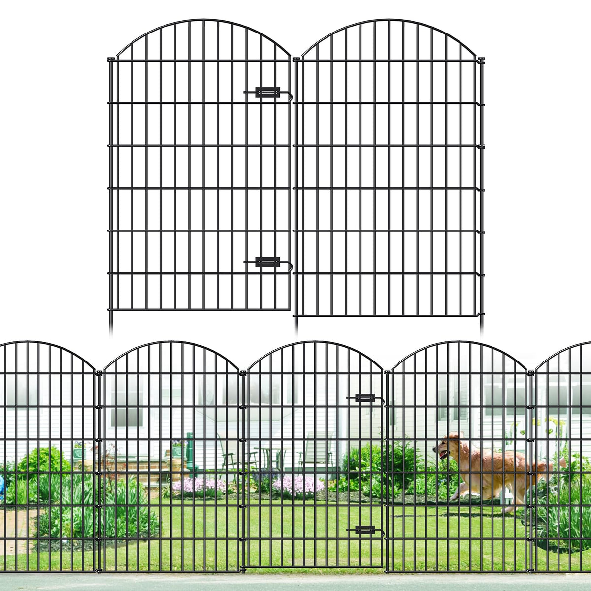 Metal Garden Fence with Gate 48 in x 12.7 ft (48"Hx12.7ft (Gate+4Panels))