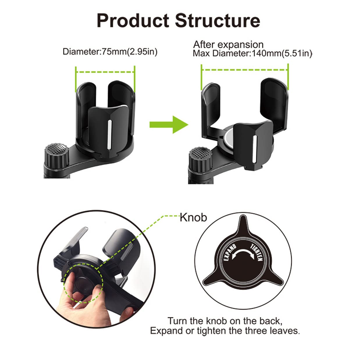 4-in-1 Car Expander with Dual Cup Holder, Phone Holder, 360 Adjustable Base, All Purpose Organizer for Snack Bottles, Drinks (D04)