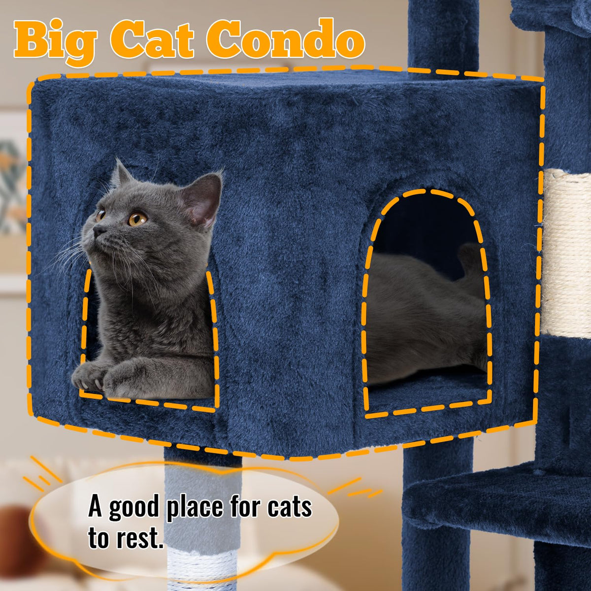 37.8" Cat Tree Tower (Navy Blue)