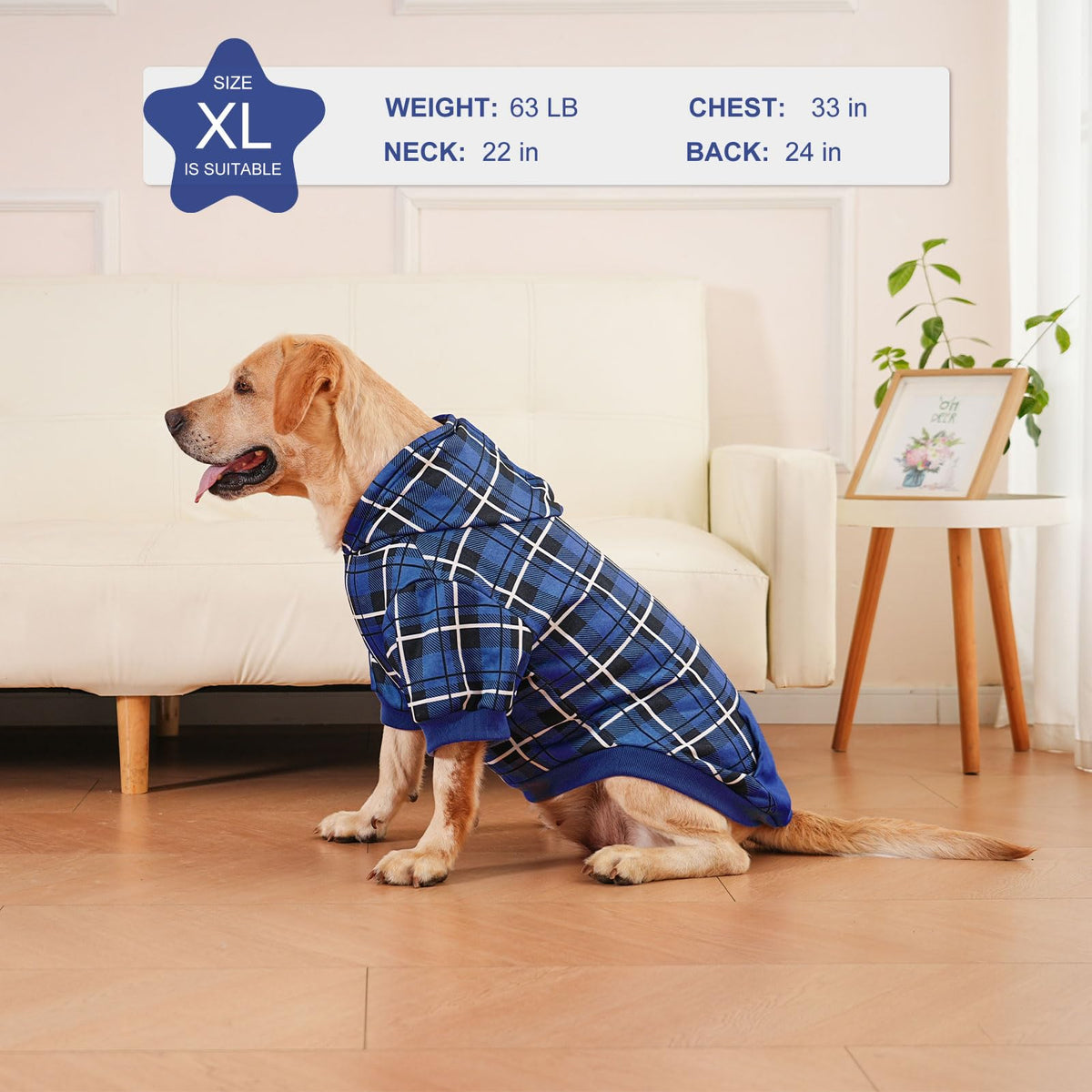 Plaid Dog Hoodie (Navy Blue / Large)