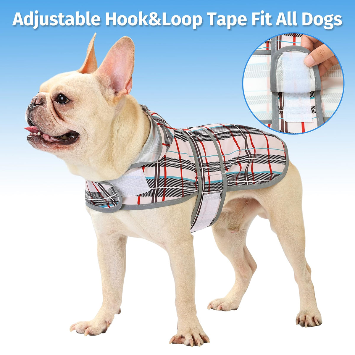 Dog Raincoat for Medium Dogs Waterproof Jacket Hooded Rain Coats with Reflective Strips Leash Hole & Poncho Adjustable Fit (Khaki Plaid / Medium)