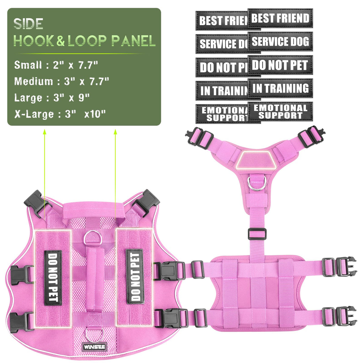 Tactical Molle Vest Mesh Dog Harness with 10 Removale Pet Patches (Large / Pink)