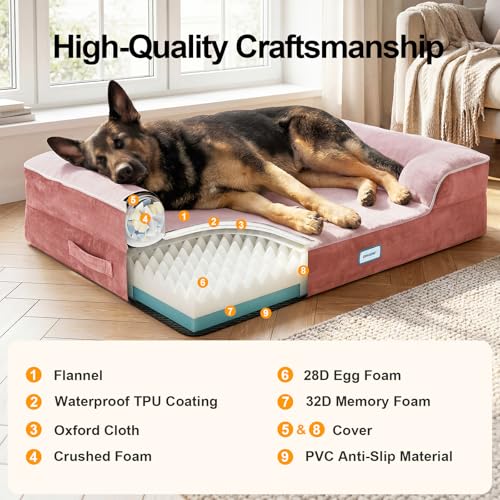 Orthopedic Extra Large Dog Bed Couch (44" x 29" x 7" / 07-Pink)