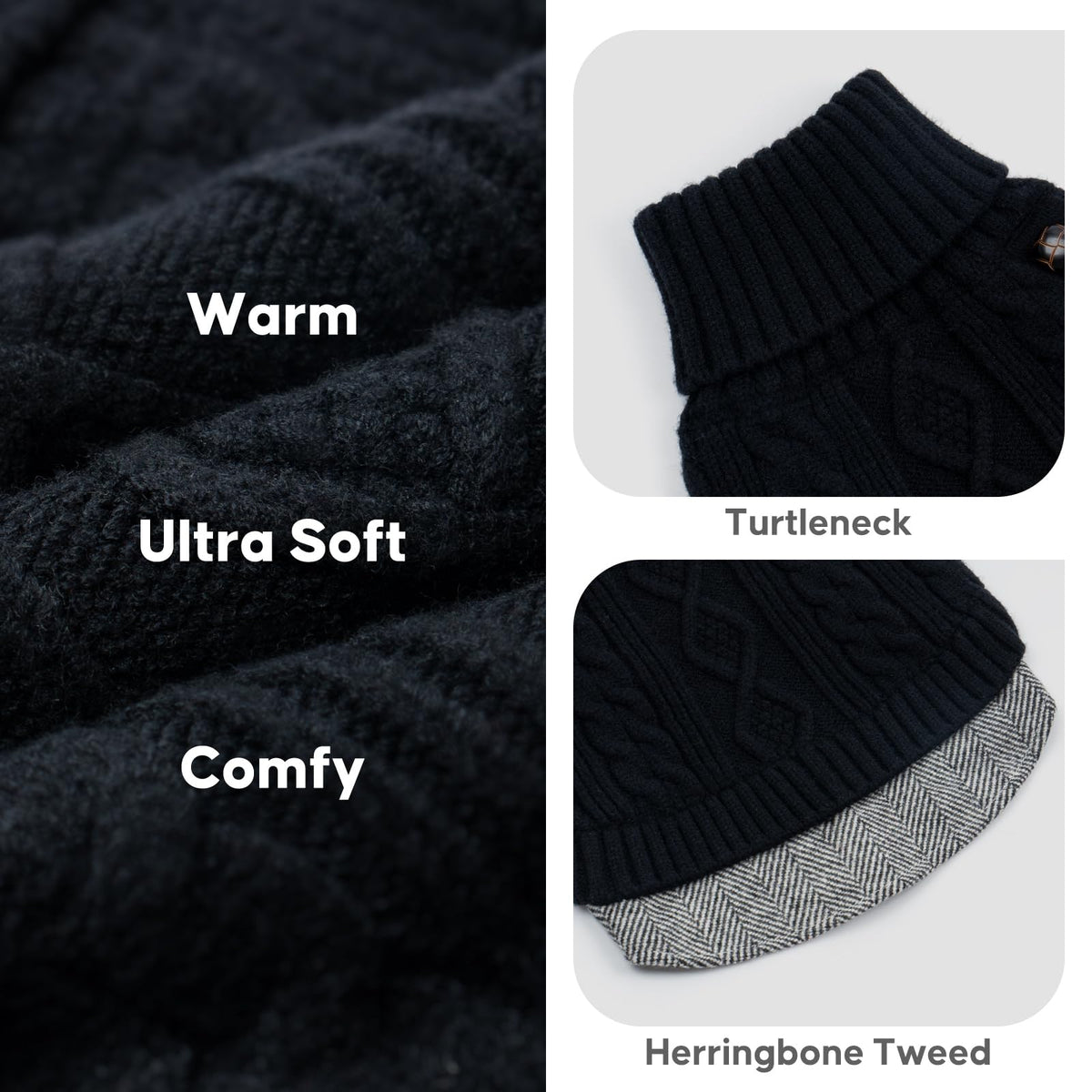 Dog Sweater for Large Dogs Turtleneck Thick Knit Pullover (3XL (60-80lbs) / Black)