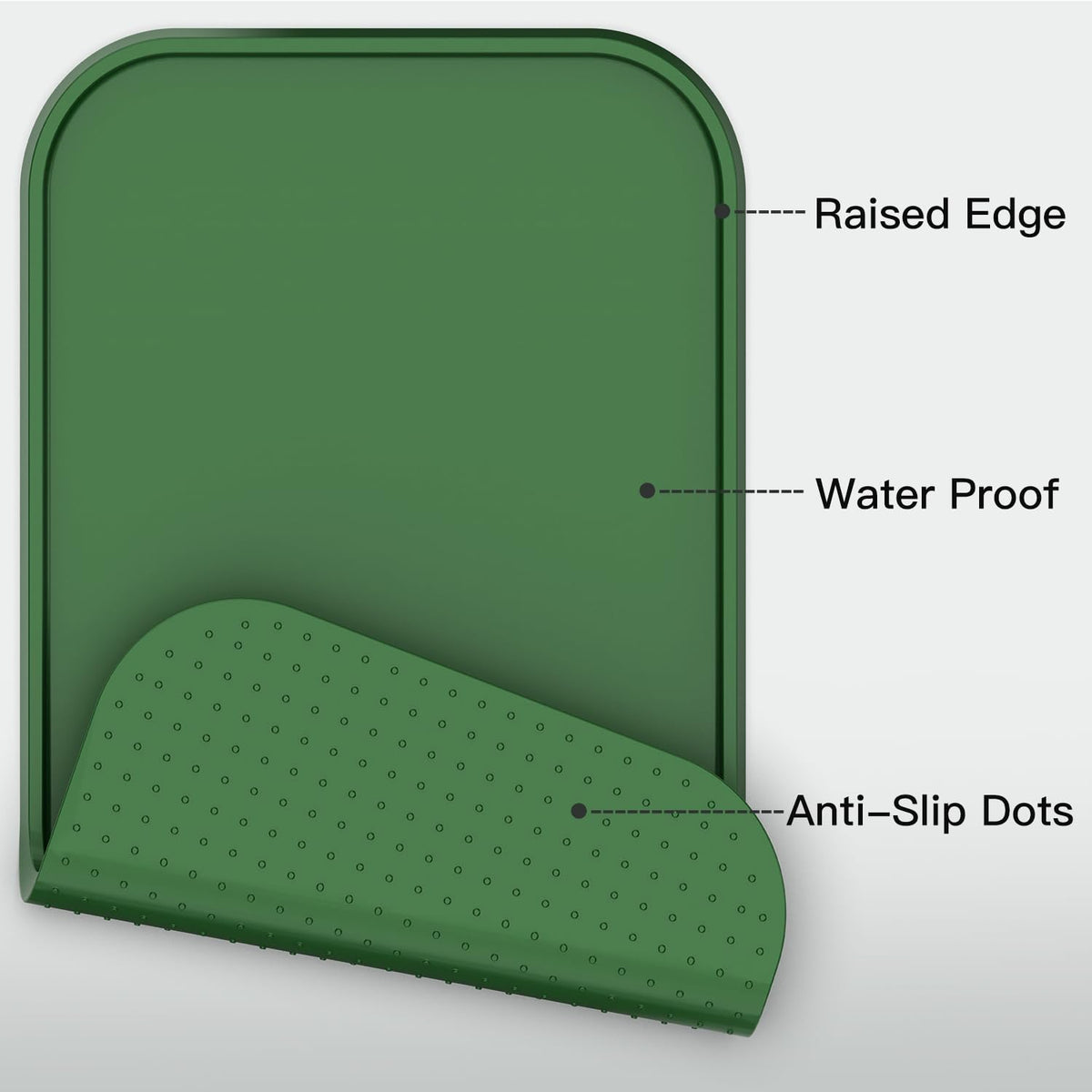 Pet Feeding Mat [Warped Resistant Raised Edge] (23.5"L x 13.5"W / Green)