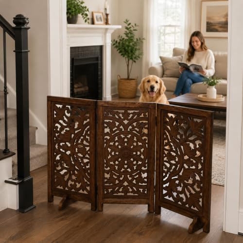 Freestanding Pet Gate for Dogs (Burnt / 48x28" 3 Panel Circle)