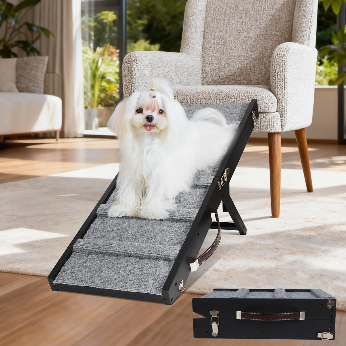 Dog Ramp for Small Dogs Foldable Pet Ramp for Couch Sofa (Black / Up to 30 lbs)