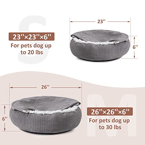 Dog Bed for Small Medium Dogs with Hooded Attached Washable (26.0"L x 26.0"W x 6.0"Th)