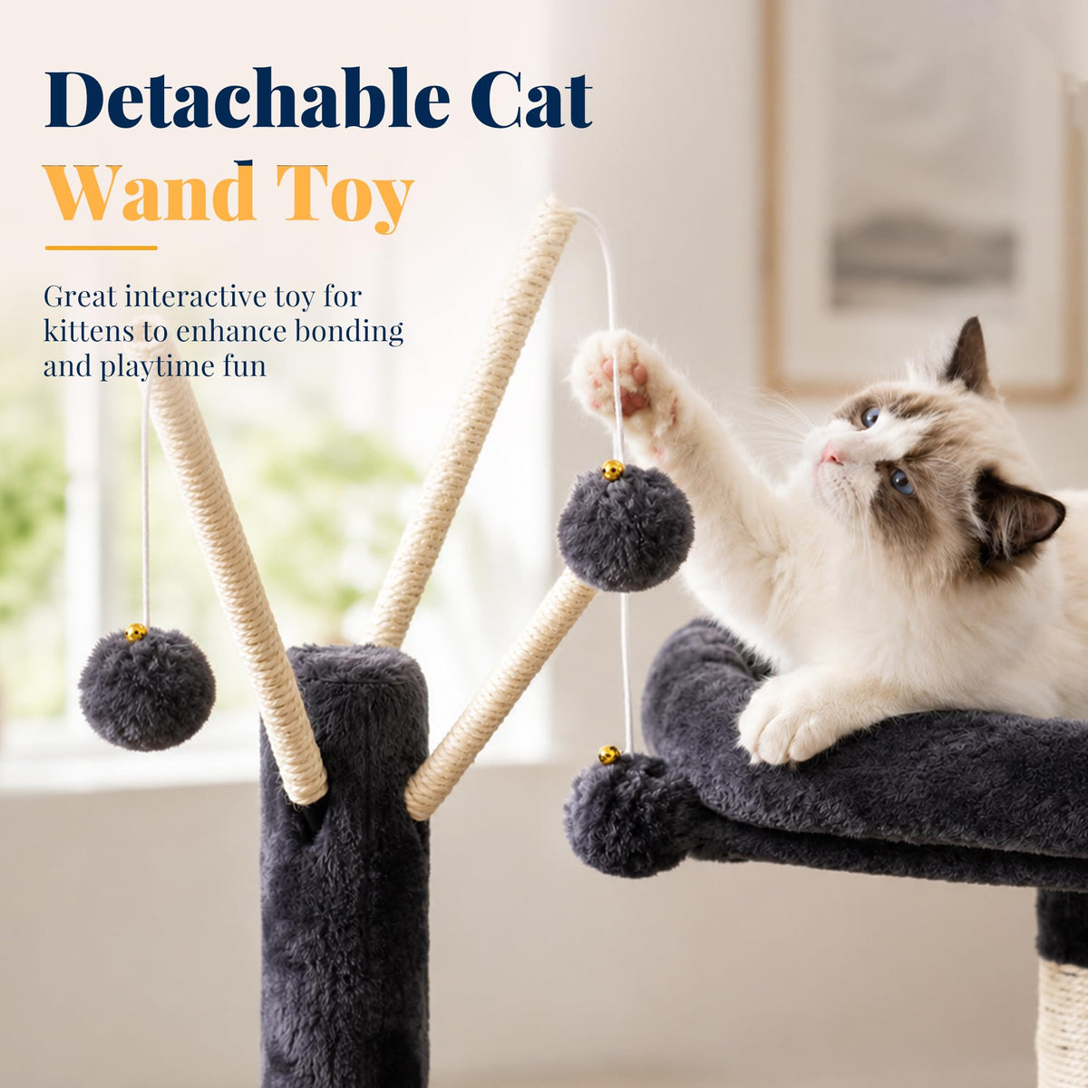 Cat Tree Tower with Padded Platform Bed (53 Inch / Smoky Gray)