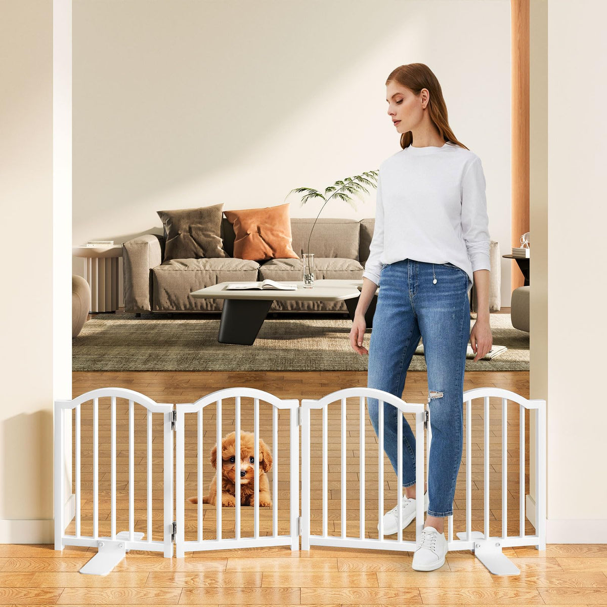 Short Dog Gate Indoor (White / 4 Panel-16''H, Up to 48''W)