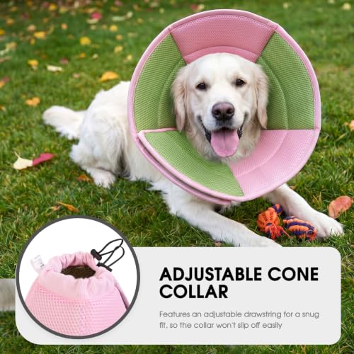 Dog Cones for Medium Dogs Soft Cone for Dogs to Stop Licking (Pink Green / Medium)