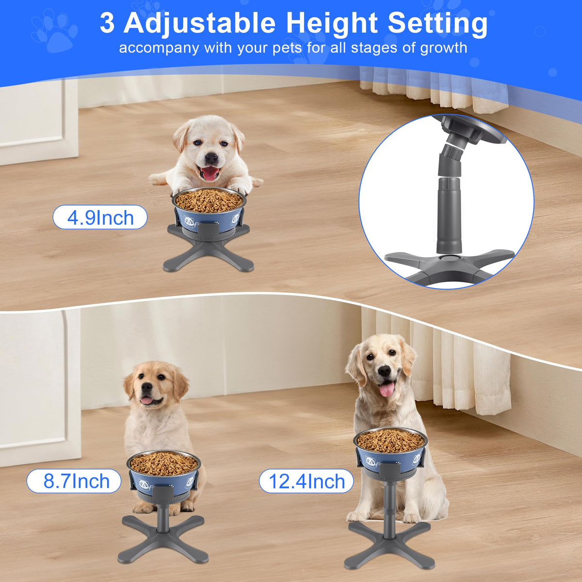 Dog Bowls Elevated Adjustable Stand (Grey / Dog Bowl Stand 1 Pack Grey)