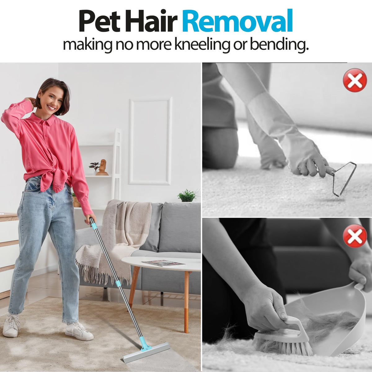 Carpet Rake for Pet Hair Removal Tool (Blue)