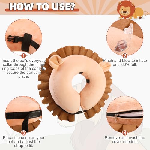 Inflatable Dog Cone Collar Alternative After Surgery (Lion Brown / XL (Neck:18-21in))