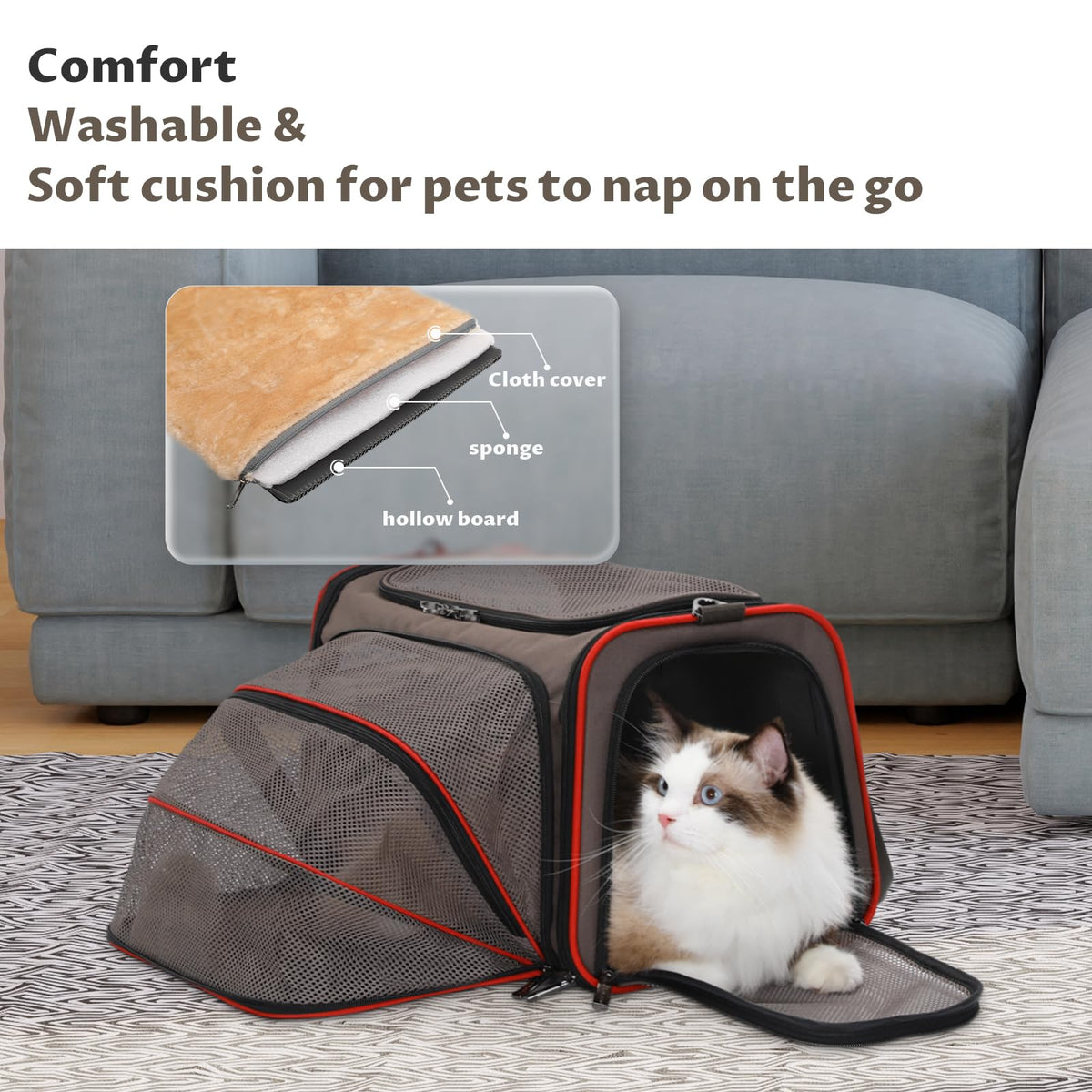 Expandable Cat Carrier Dog Carriers (19.0"L x 12.0"W x 12.0"H / Gray brown)