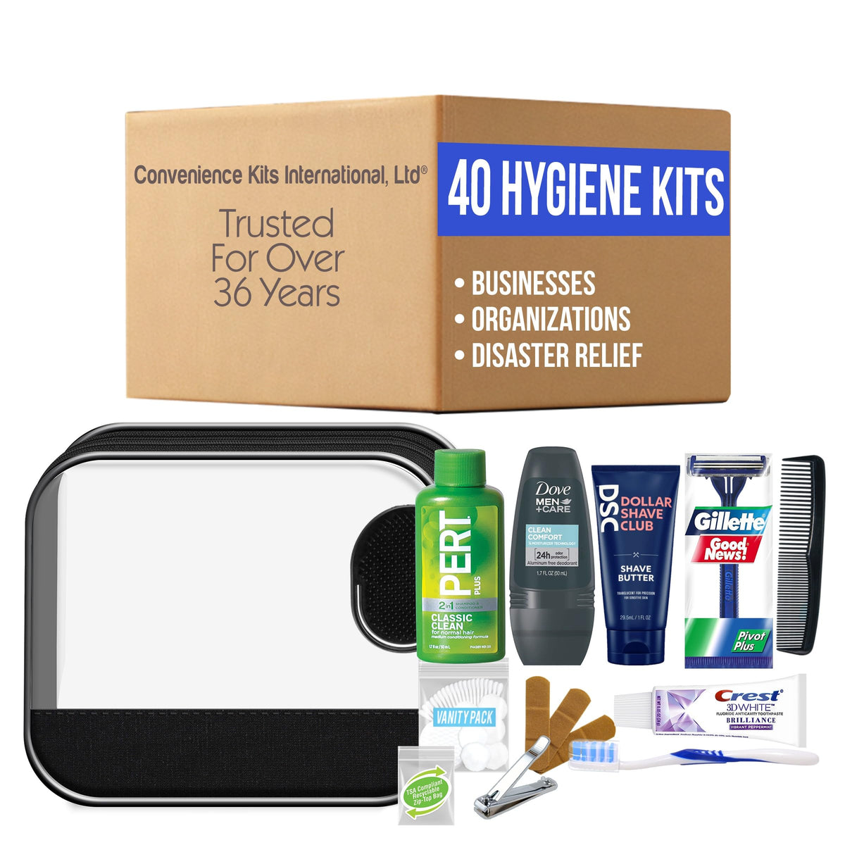 Men's 16 Piece Travel Skin Care and Body Care Kit with Shampoo (40 Kits)