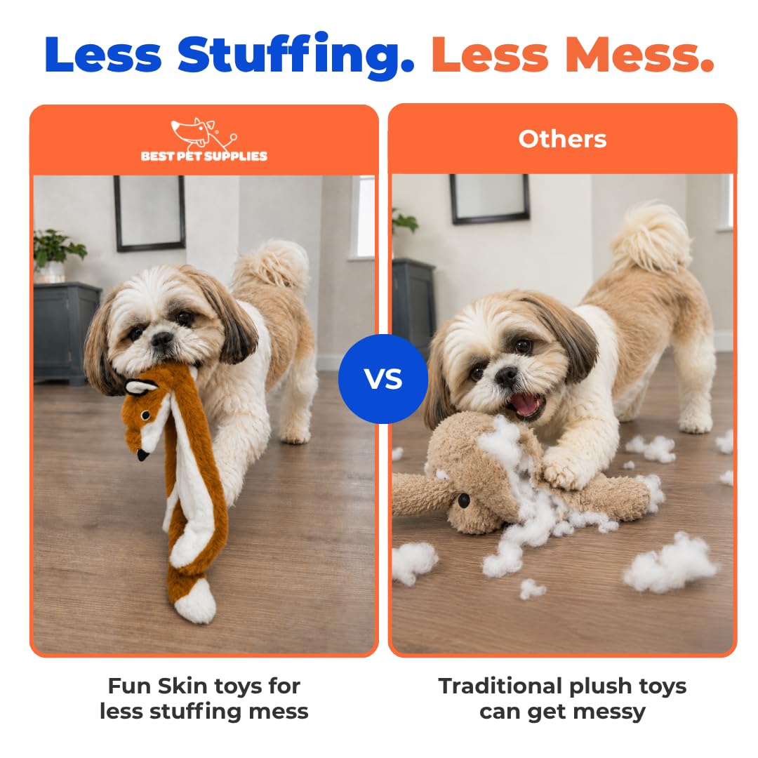 2-in-1 Stuffless Squeaky Dog Toy - Fox, Medium (Brown/Fox / Medium)