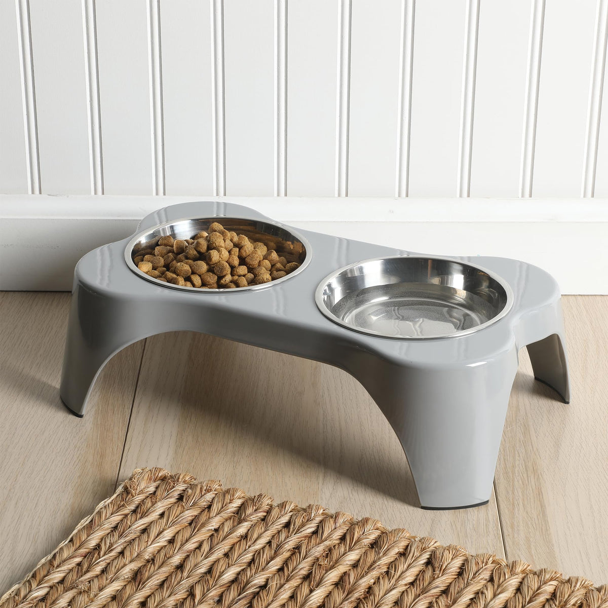 Bow Wow Meow 3 (Grey / 13oz Dog Bowl (Set of 2 w/ Elevated Holder))