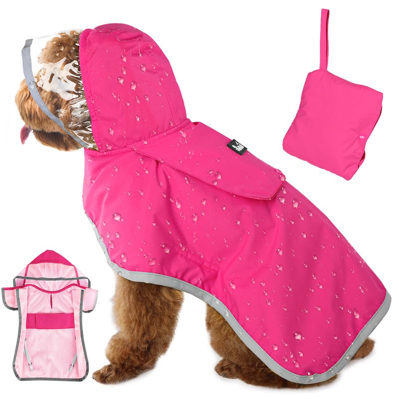 Dog Raincoat Waterproof Dog Rain Jacket with Clear Hooded (Fuchsia / X-Small)