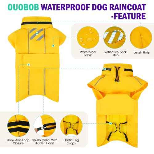 Dog Raincoat Waterproof Dog Rain Jacket with Hood (Yellow / Large)