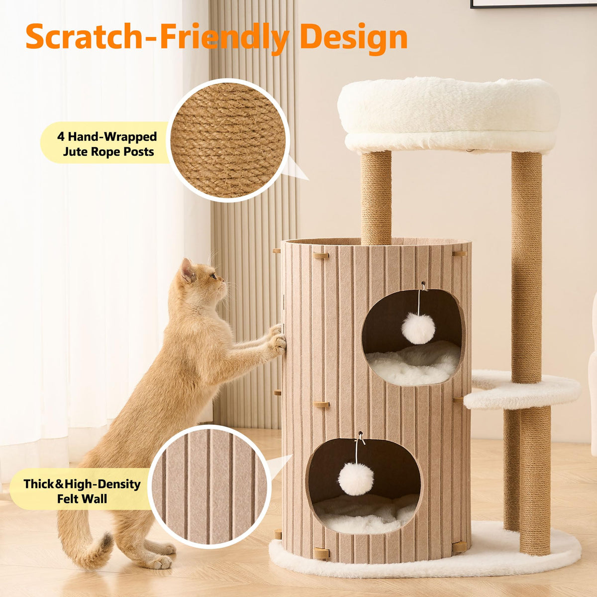 Modern Cat Tree for Indoor Small & Medium Cats (Latte Brown-36")