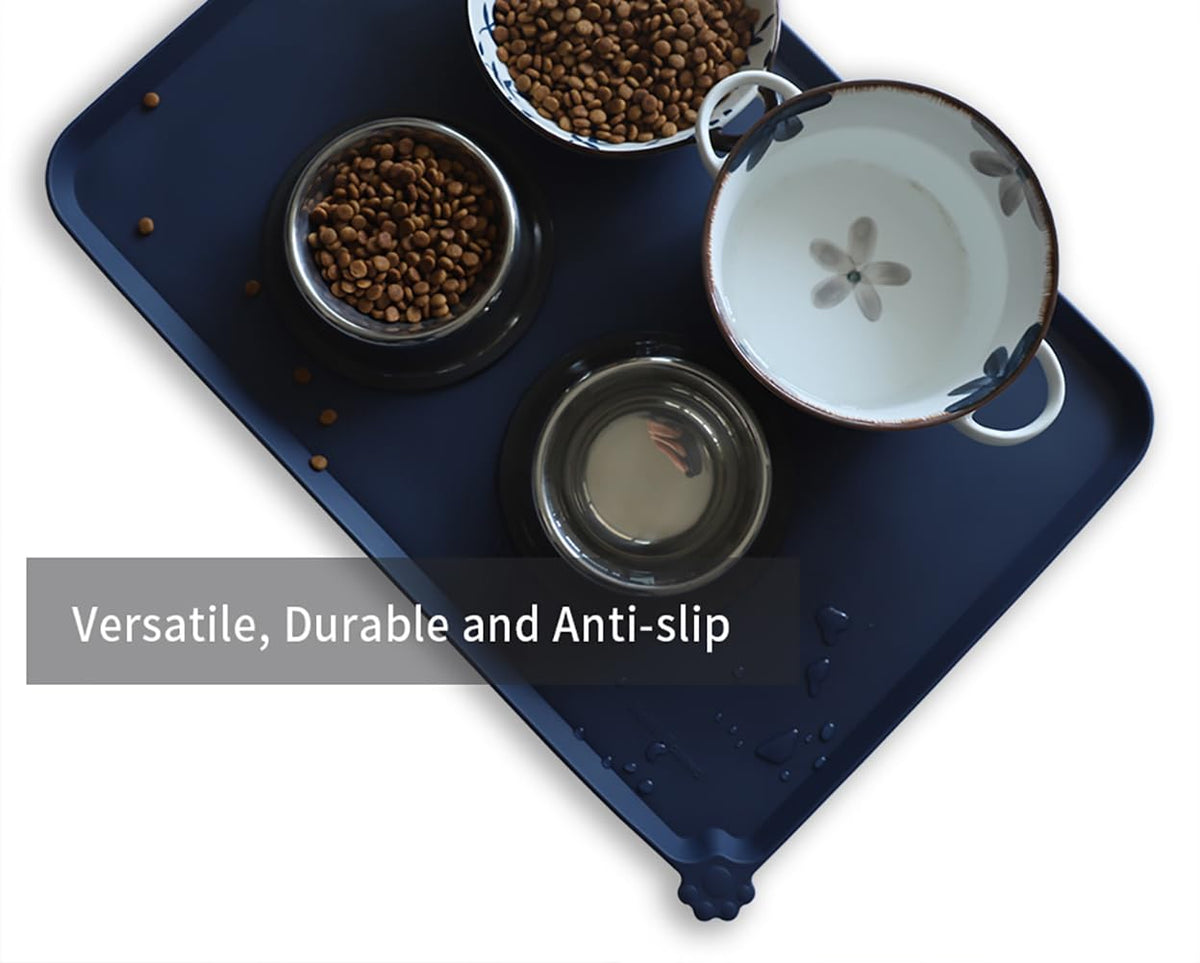 Large Waterproof Silicone Pet Food Mats Tray (24" x 16" / French Navy)