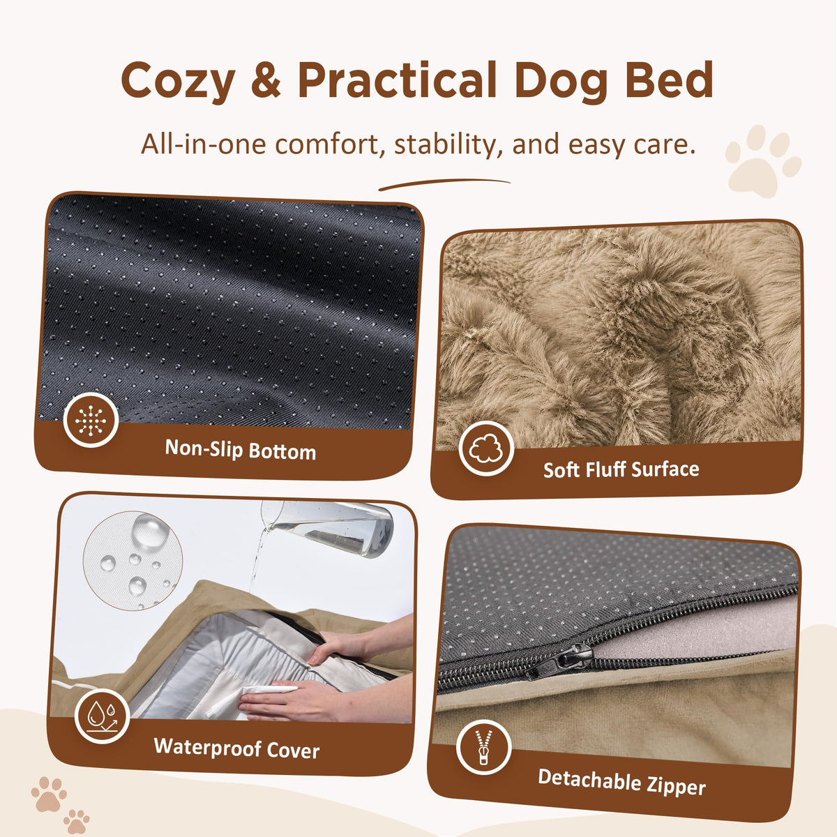 Waterproof Orthopedic Dog Bed for Medium Size Dog (30.0"L x 20.0"W x 7.0"Th / Light Brown)