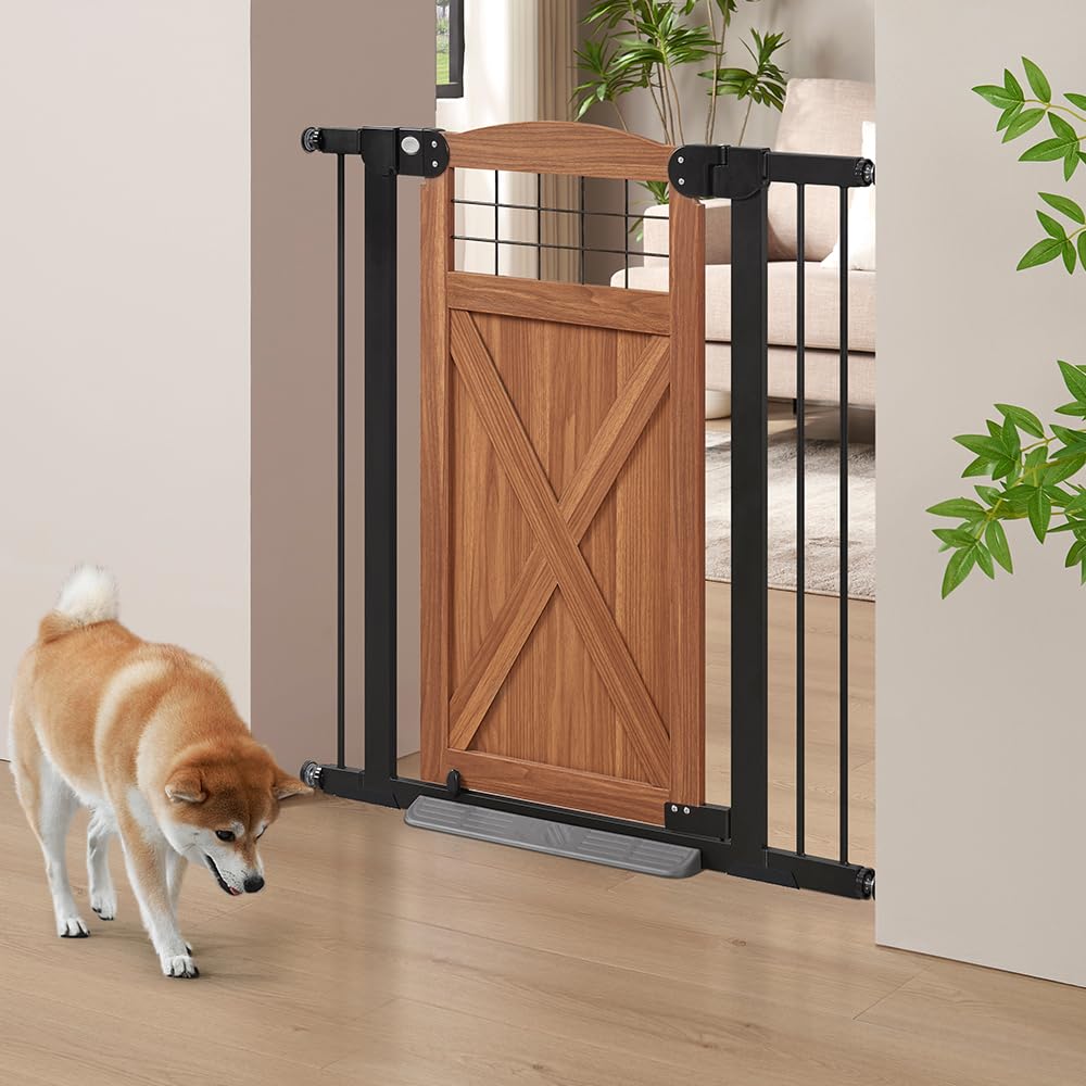 Farmhouse Barn Door Dog Gate (Walnut / 39" Tall)