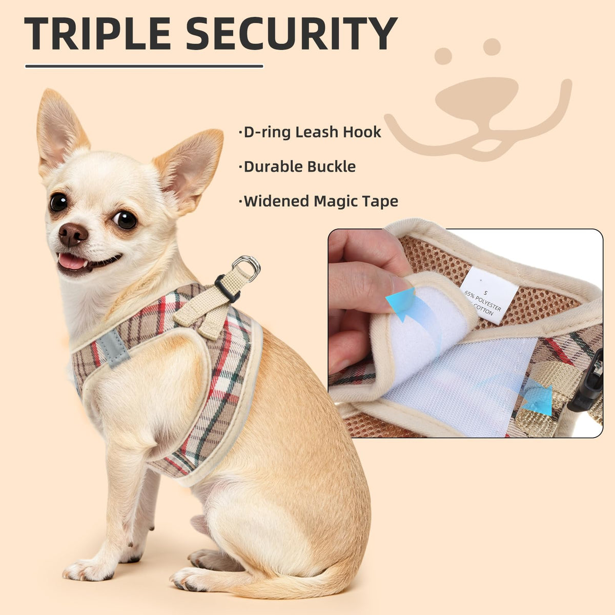 Dog Harness Collar and Leash Set No Pull for Small Medium Sized (Khaki / XS (CHEST 13"-14.5"))