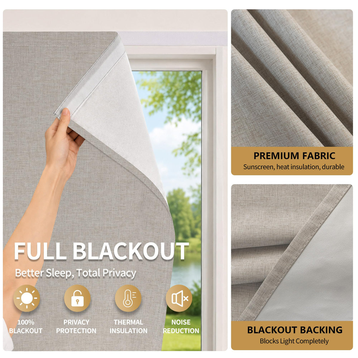 Adhesive Blackout Curtains for Blinds (Light Coffee / 52"W x 84"H)