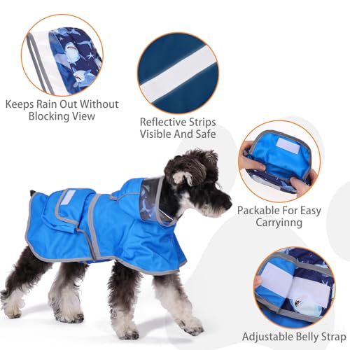 2-in-1 Reversible Small Dog Raincoat, Hooded Rain Jacket Poncho (S:5-15lbs / blue)