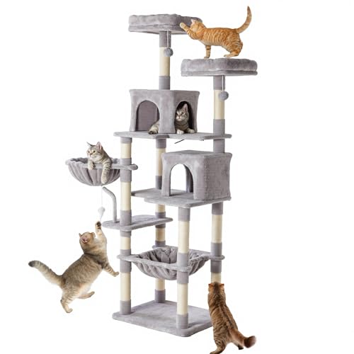 Tall 71 inch Cat Tree Tower with Scratching Posts (Light Grey / 71×21.3×17.3IN)