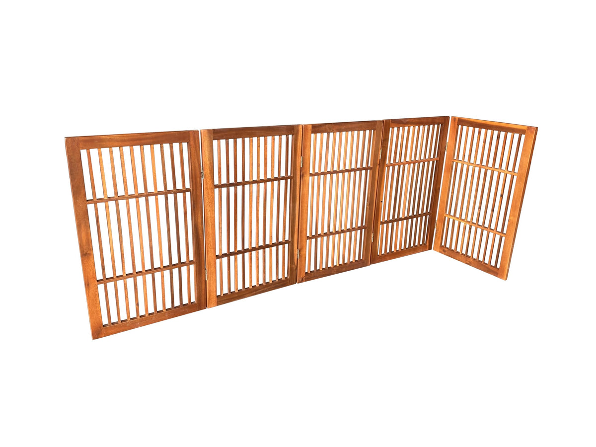Pet Dog Gate Freestanding (5 Panel 30" Tall / Brown Pet Gate)