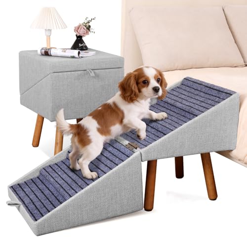 Dog Steps for Bed Pet Stairs for High Bed Converts to Nightstand (Light Grey / XXL(21.06”H))